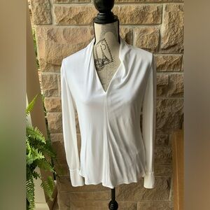EQUIPMENT FEMME White V-Neck Long Sleeve Rayon Simple Shirt Women’s Size Small